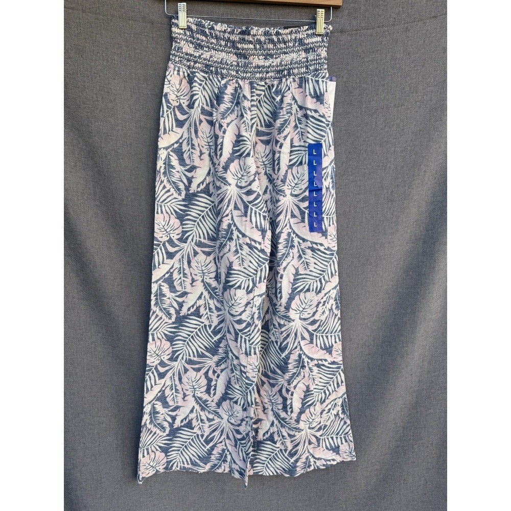NEW Dahui Large Linen Pants Loose Blue Wide Leg Smock Waist Hawaiian